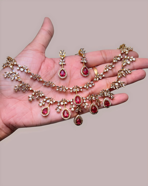 Premium Bridal 2 Layer AD Stone Necklace Set product code 650