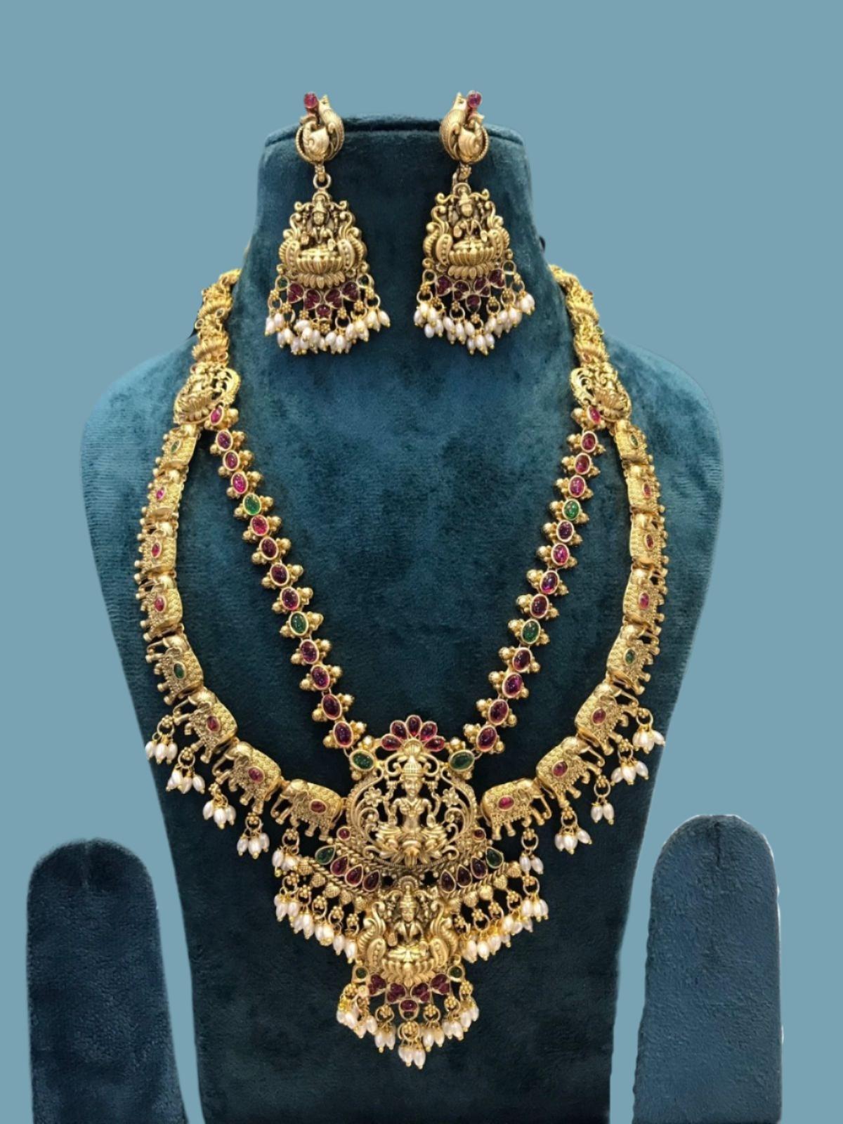 Premium Lakshmi Devi 2 Layer Haram Necklace Set