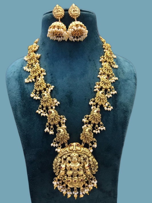 Long Peacock Design Lakshmi Devi Pendant set