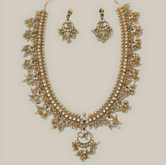 Premium Bridal Long White Pearl Haram Set