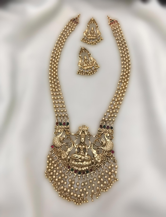 Premium Lakshmi Pendant With Golden Ball Hanging Haram Set