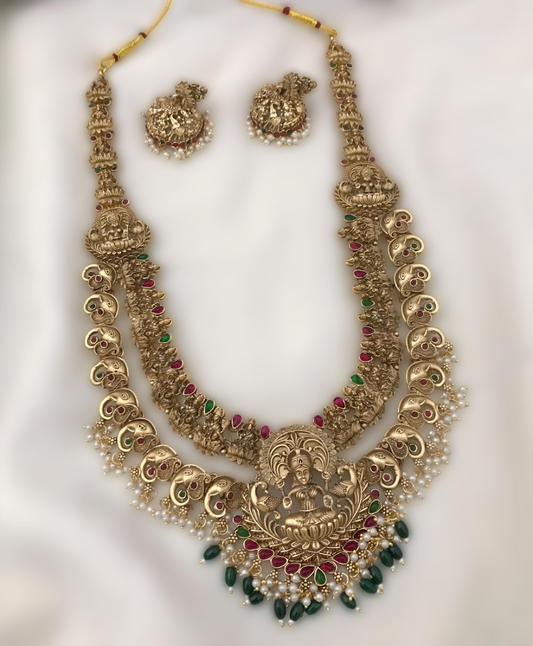 Premium Lakshmi and Elephant Double layer Haram Necklace Set