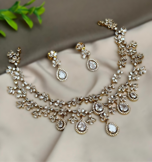 Premium AD Stone Bridal 2 layer Necklace Set product code 650