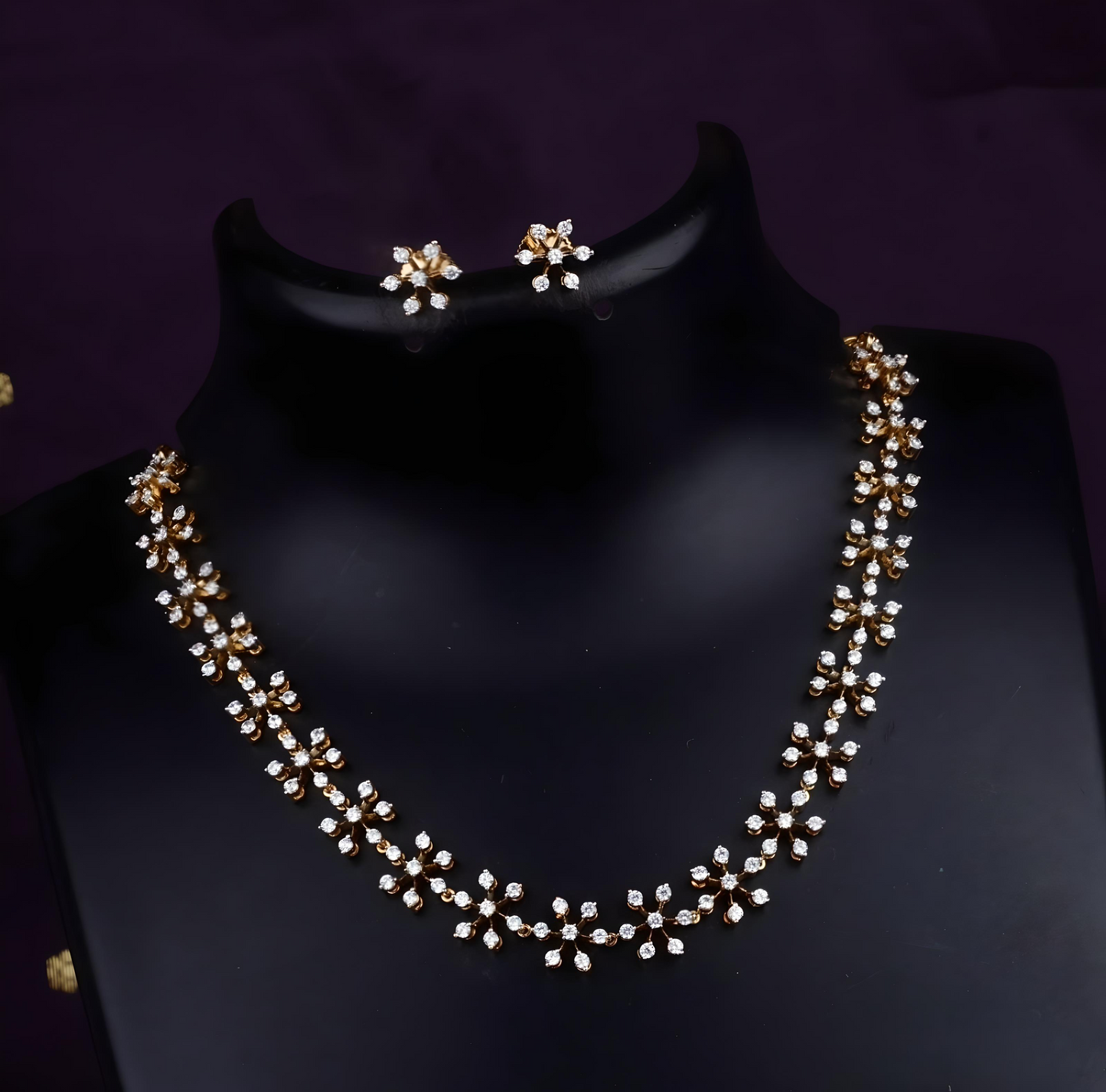 Diamond Finish AD Stone Floral Elegance Necklace Set