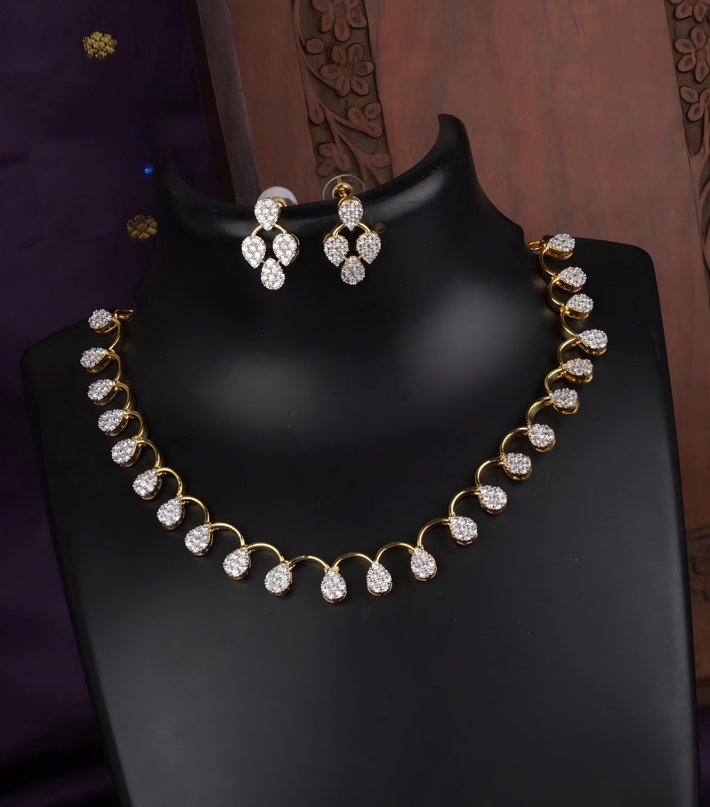 Radiant Oval Diamond finish AD Stone Necklace Set