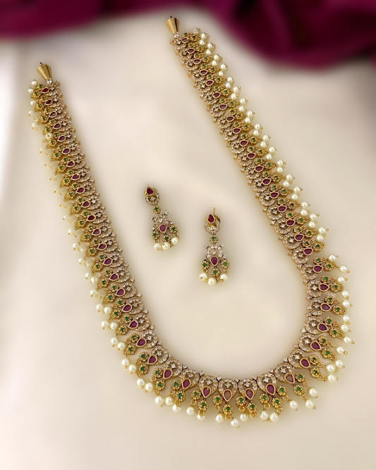 Long Ruby Radiance Haram Necklace Set