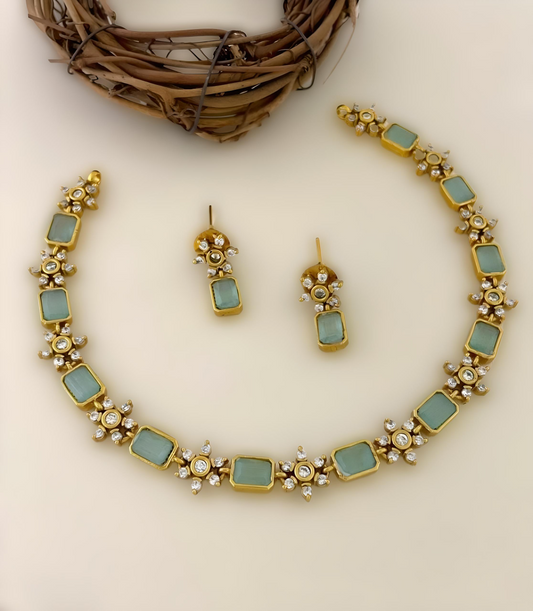 Premium Mint Green AD necklace Set