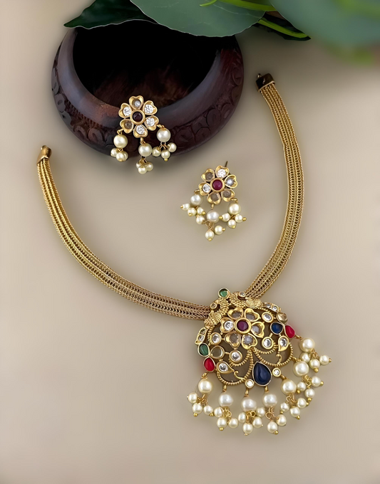 Traditional Indian Bridal AD Stone Necklace Set