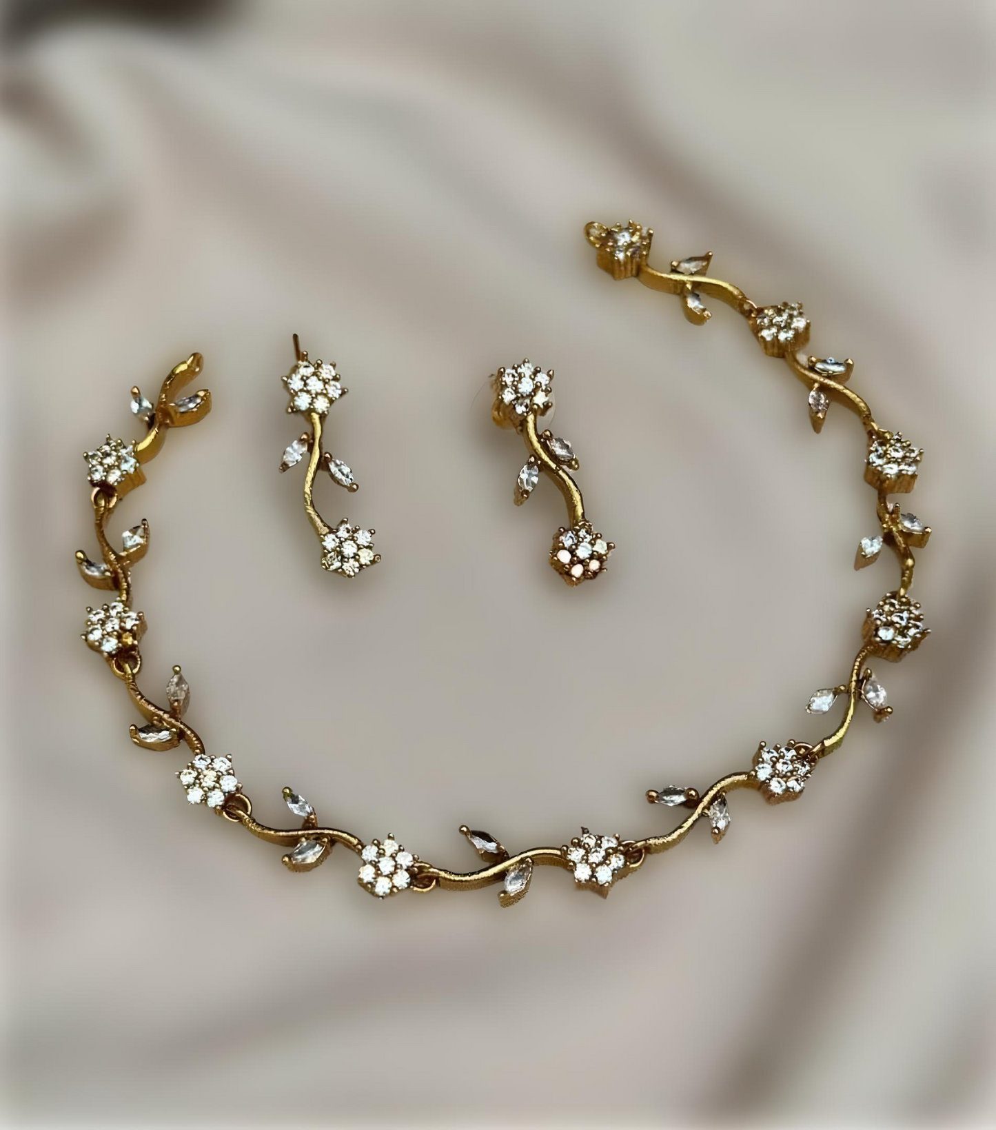 AD Stone Simple Floral Necklace Set