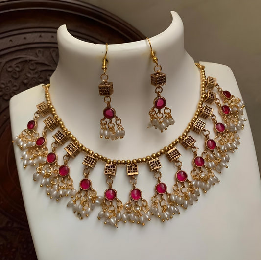 Traditional Kundan AD Stone Necklace Set product code 500