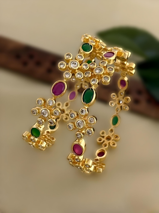 Premium Flower Ruby Emerald Mix Bangle