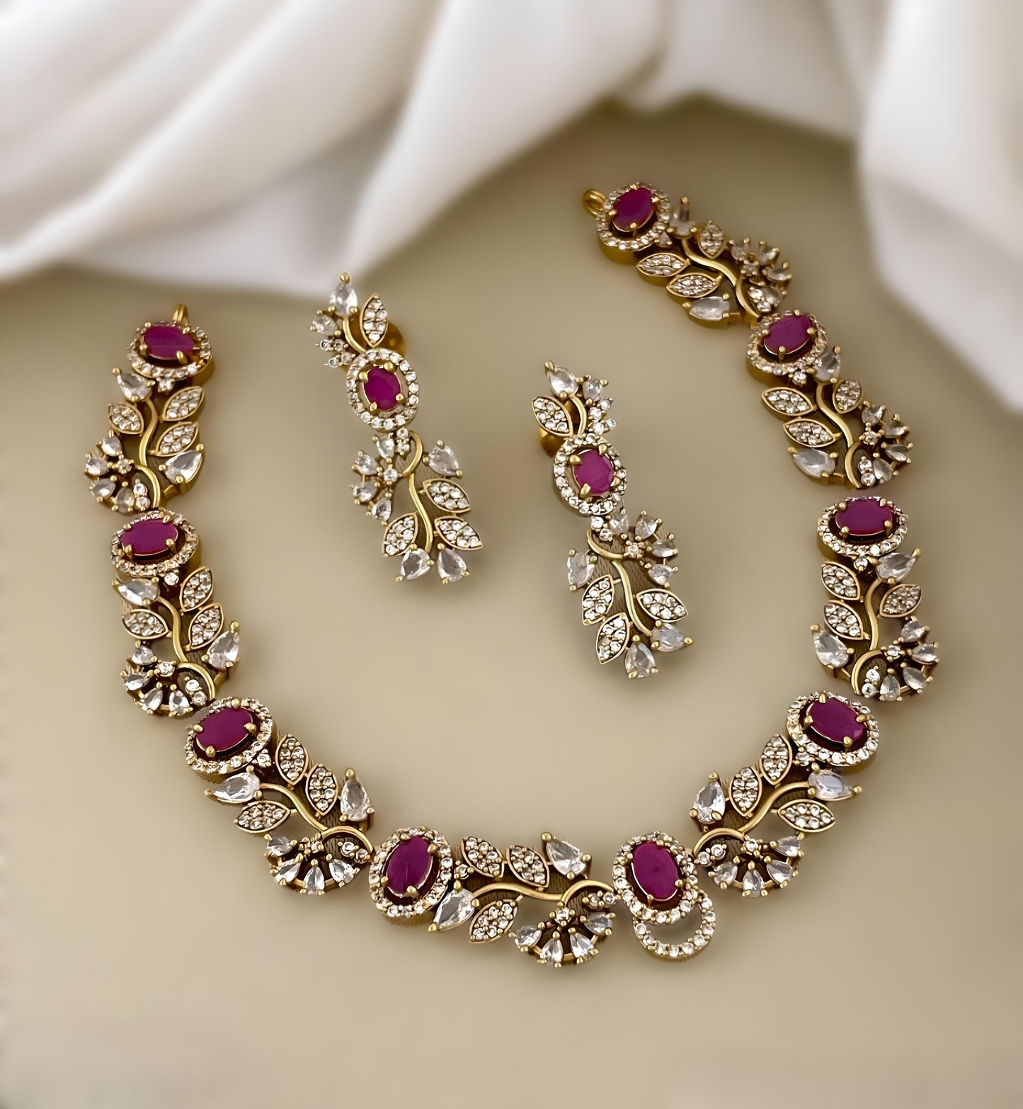 Floral Premium Ruby Necklace Set