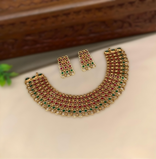 Premium Multi Strand Ruby and Emerald Necklace Set