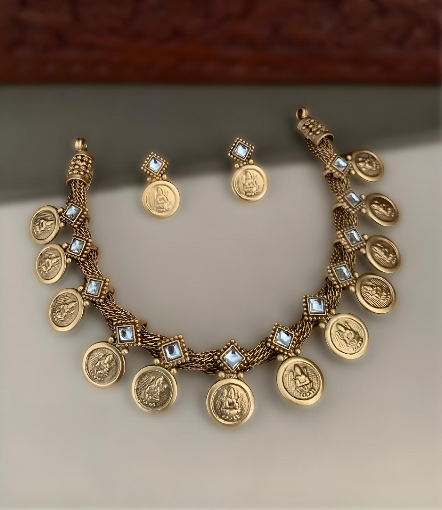 Ad Stone Lakshmi Coin Necklace