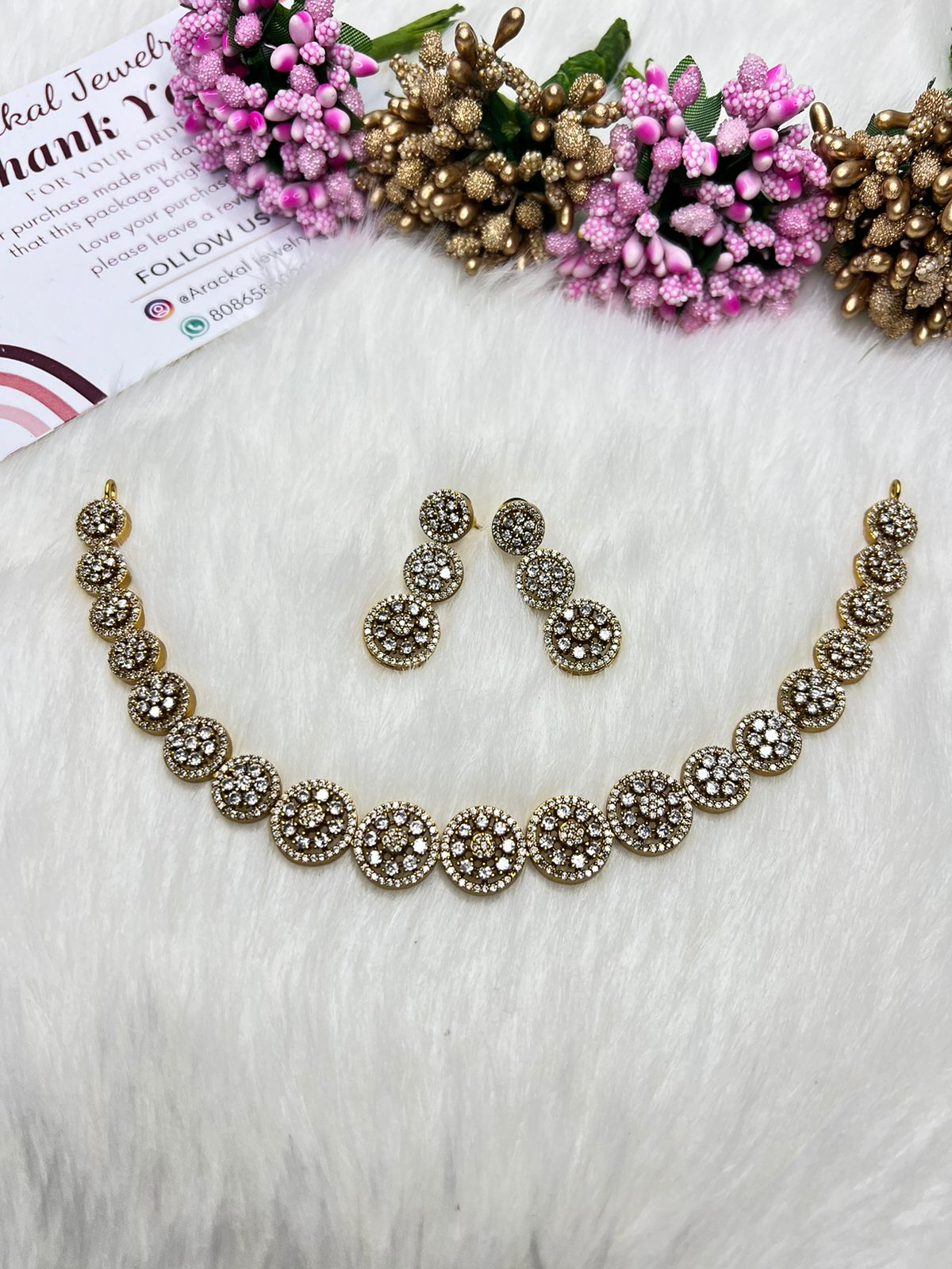 Premium Circle Design Diamond Finish AD Stone necklace Set