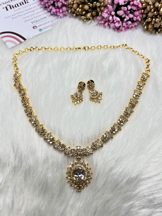 Golden Elegant Ad Stone Necklace