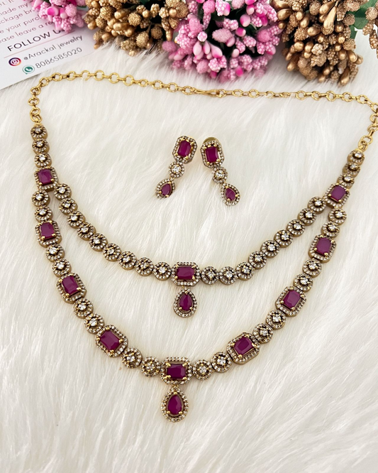 premium 2 layer ruby Necklace Set