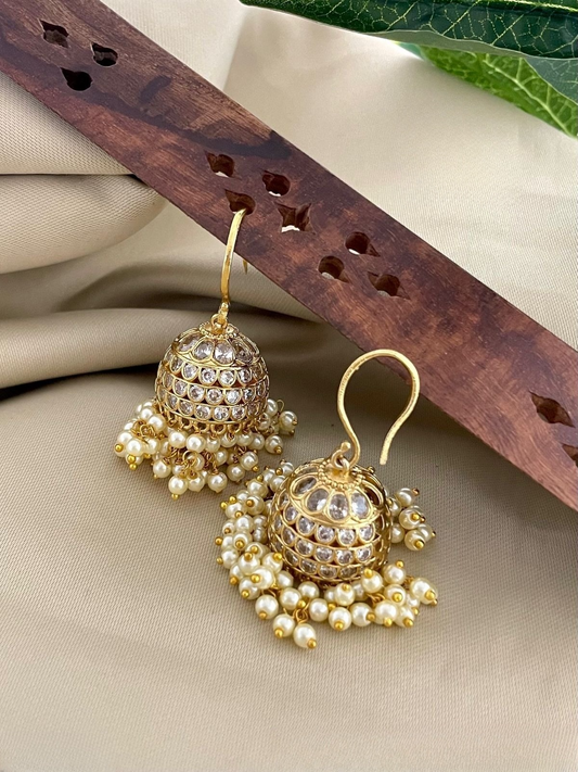 Premium Kemp stone pearl hanging Jhumka Earring