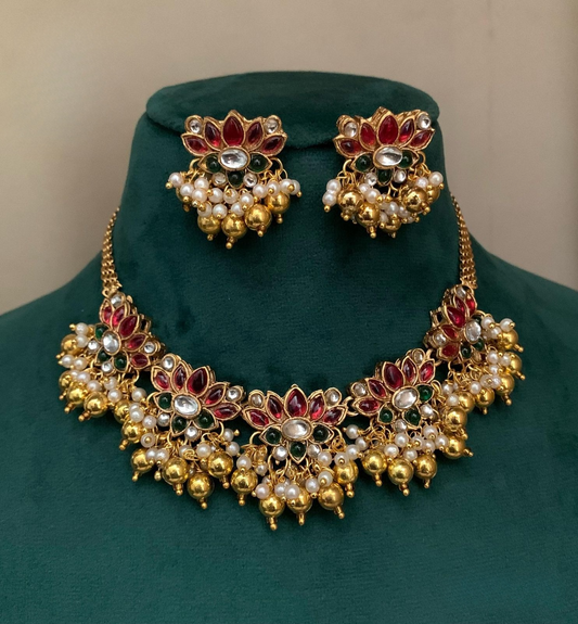 Ruby and emerald mix Lakshmi Necklace Set