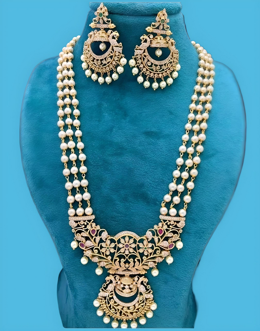 Premium 3 Layer pearl Haram Necklace Set