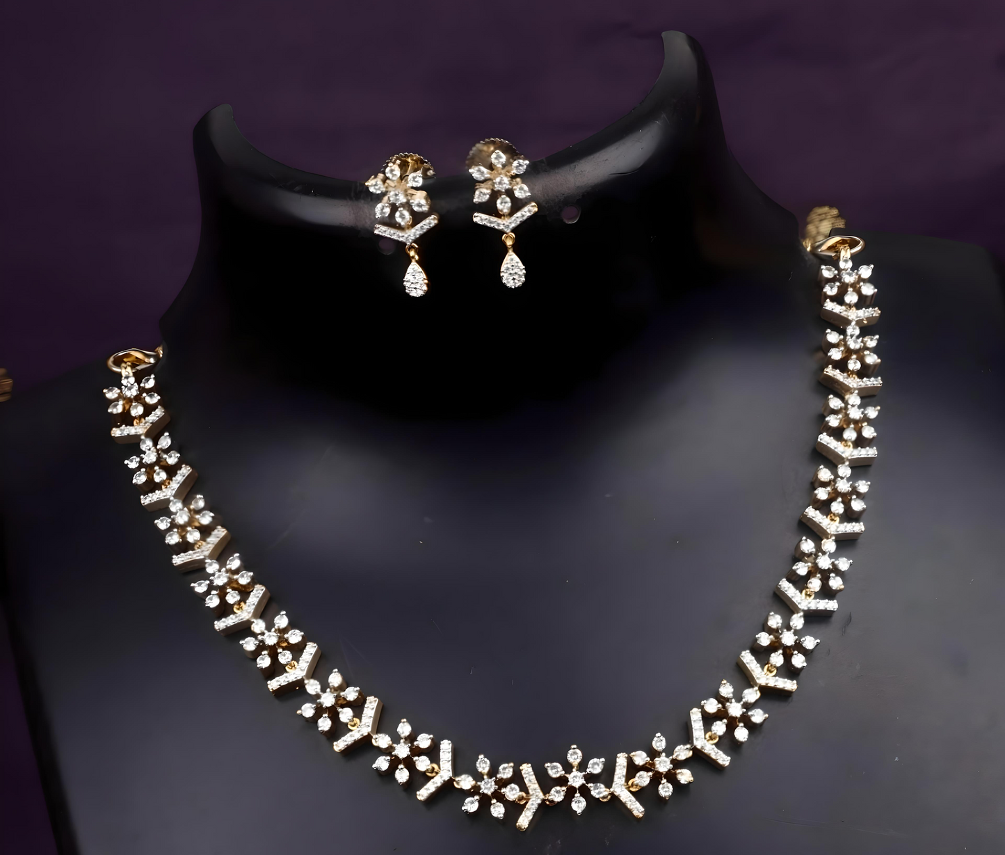 Premium Diamond Flower Finish AD Stone Necklace Set