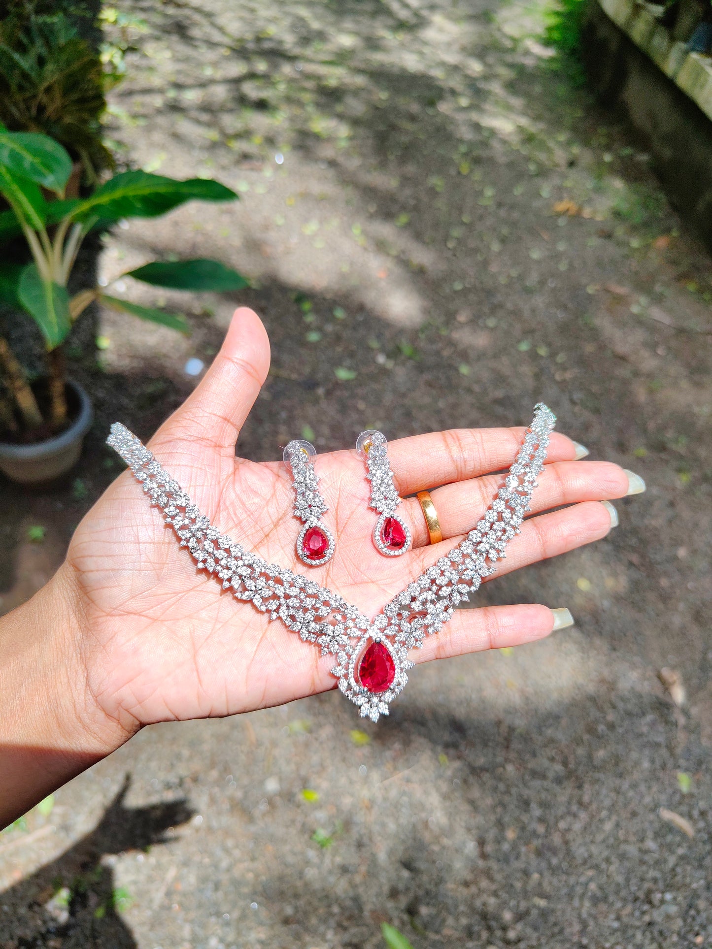 Premium silver finish ad bridal necklace product code 005