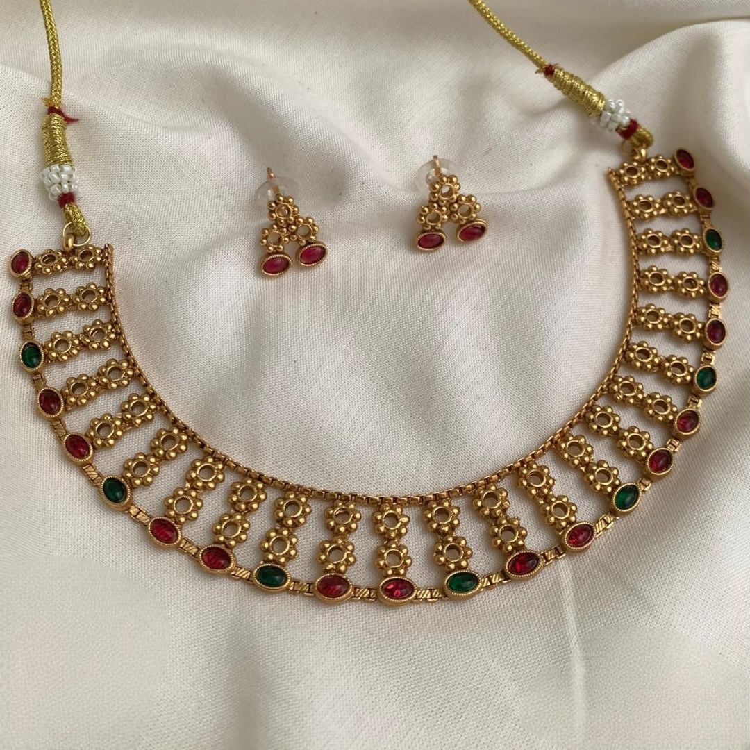 Premium traditional antique gold designer necklace set product code T100
