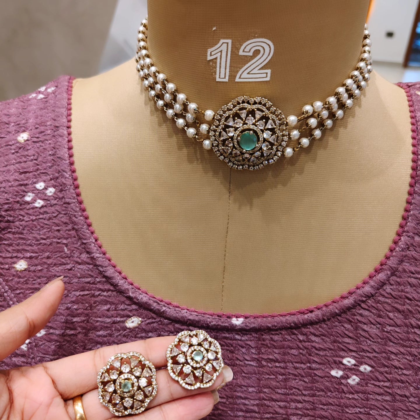 Premium Victorian 3layer pearl choker product code N215