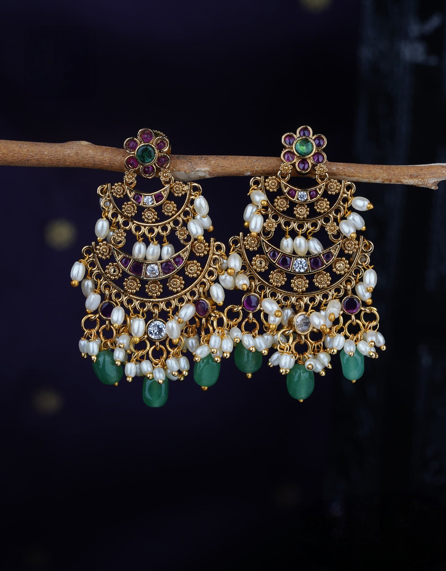 Premium antique gold Beautiful pearl & stone jhumka, perfect for every traditional look product code E193