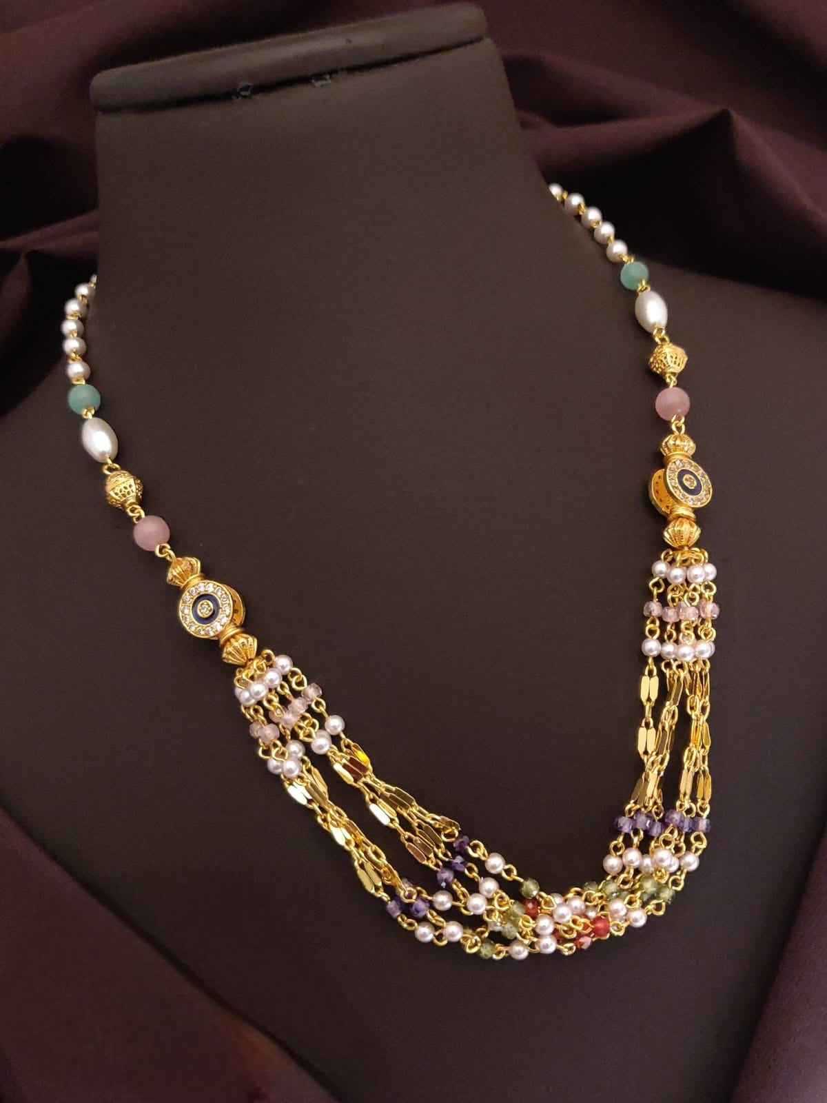 Premium gold plated designer pearl layer mala product code T75