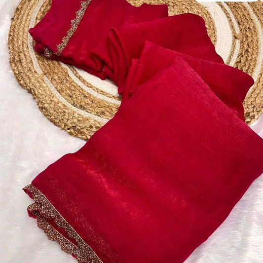 Most viral trending space silk handwork saree with running blouse