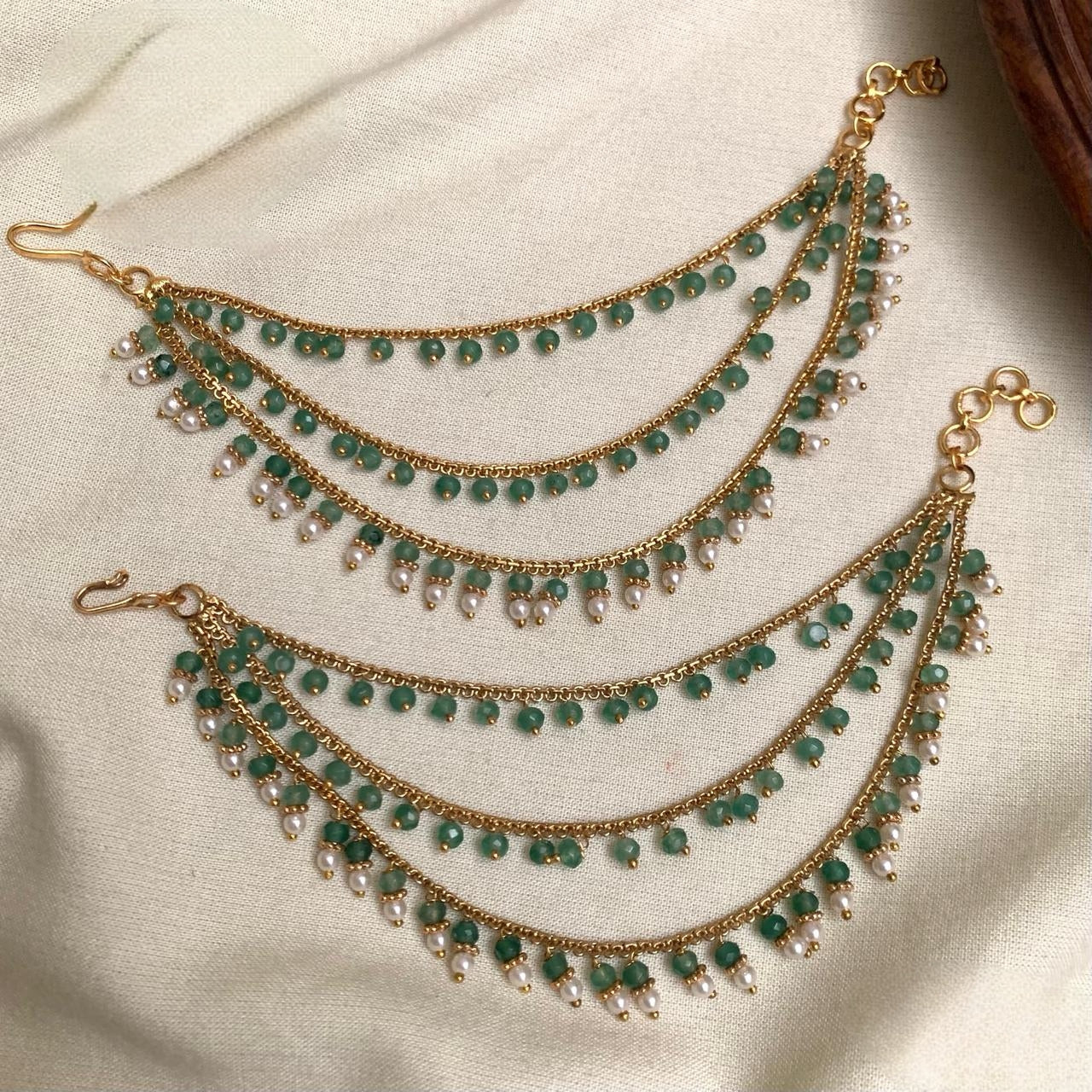 Premium quality 3layer pearl and beads hanging earchain product code C05