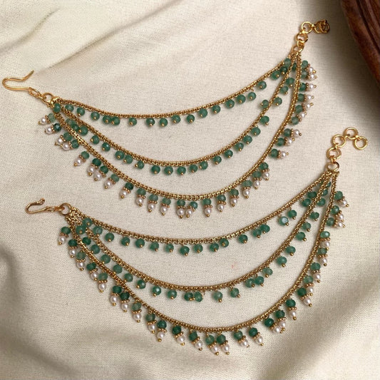 Premium quality 3layer pearl and beads hanging earchain product code C05