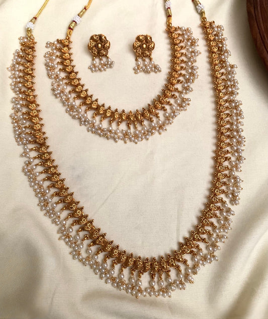 Premium combo offer necklace set with long pearl hanging haram set product code N152