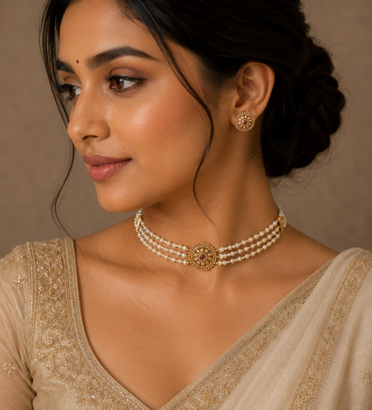 Premium 3layer pearl choker set product code C10