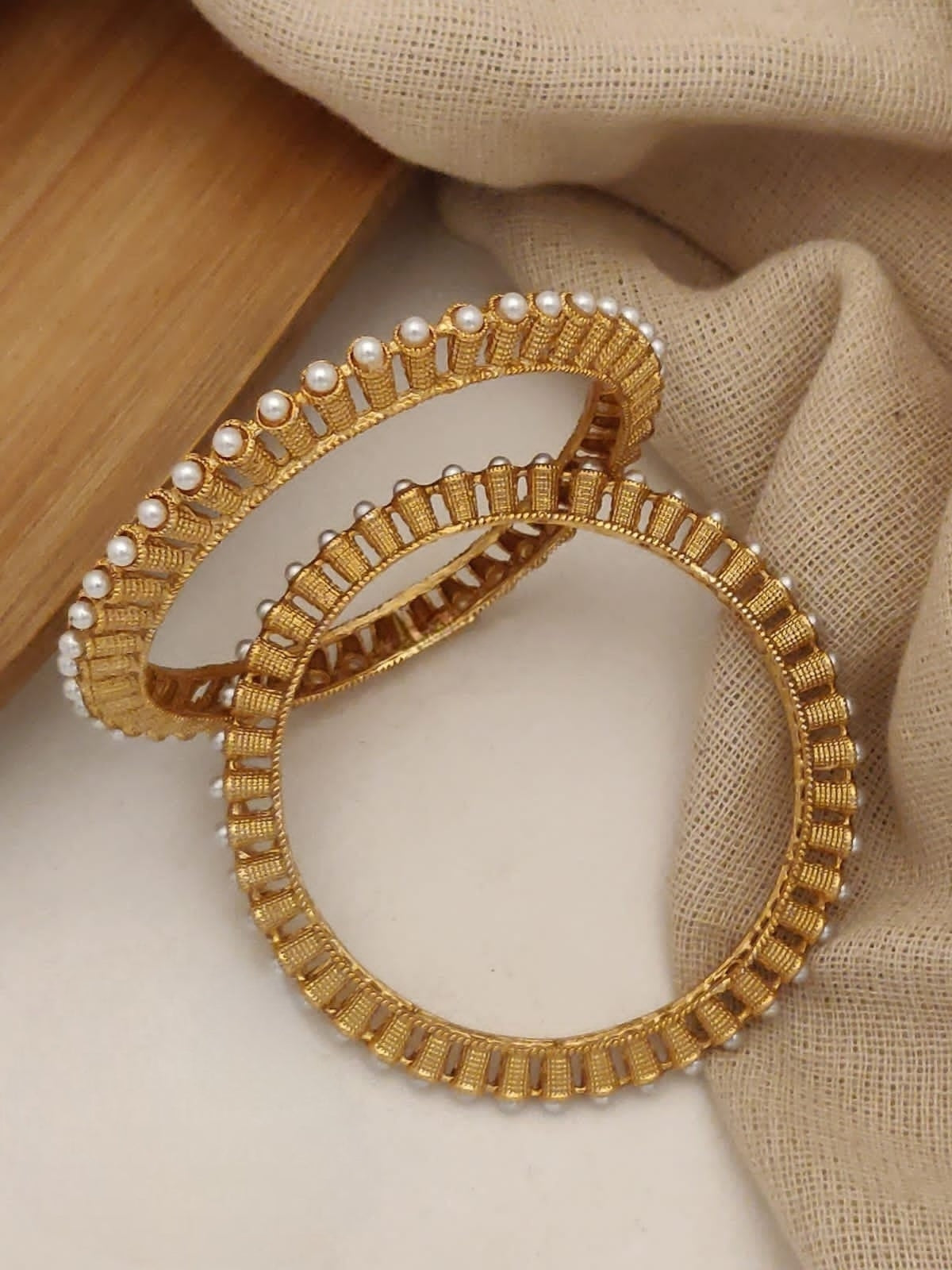 Premium quality antique gold pearl bangles set of 2 product code Ad13