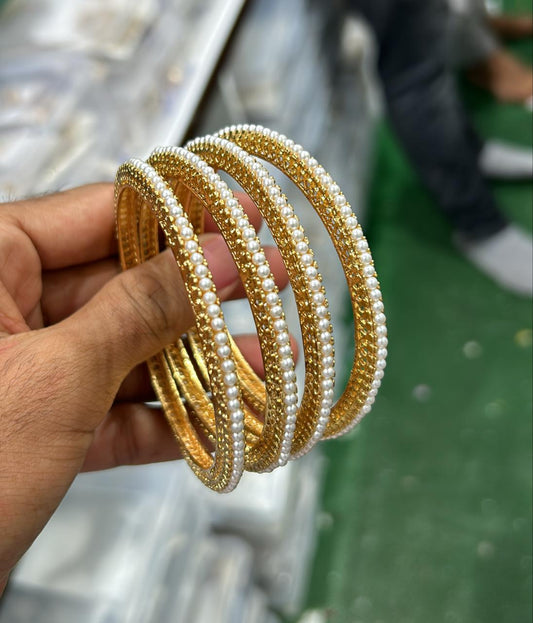 Premium gold plated pearl bangles set of 2 product code B30