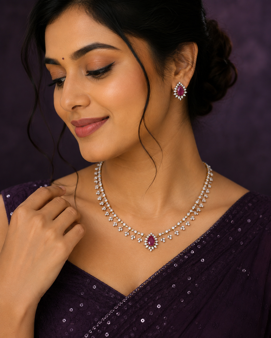 Premium diamond finish bridal necklace set product code D380