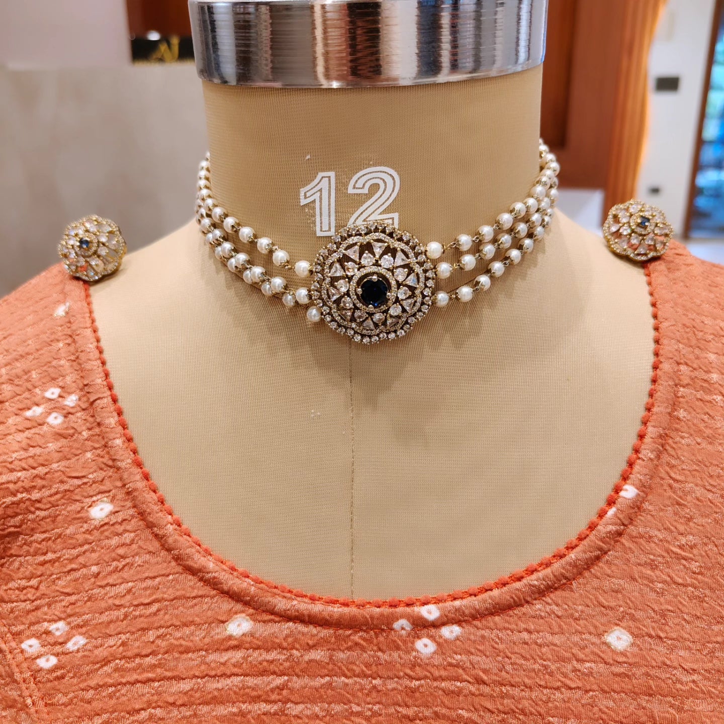 Premium Victorian 3layer pearl choker product code N215