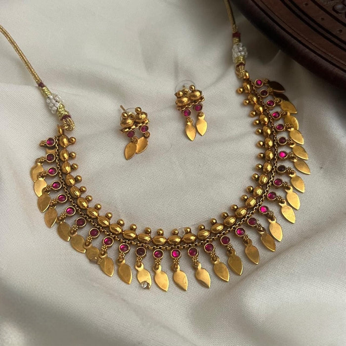 Premium antique gold traditional elakkathali necklace set product code T120