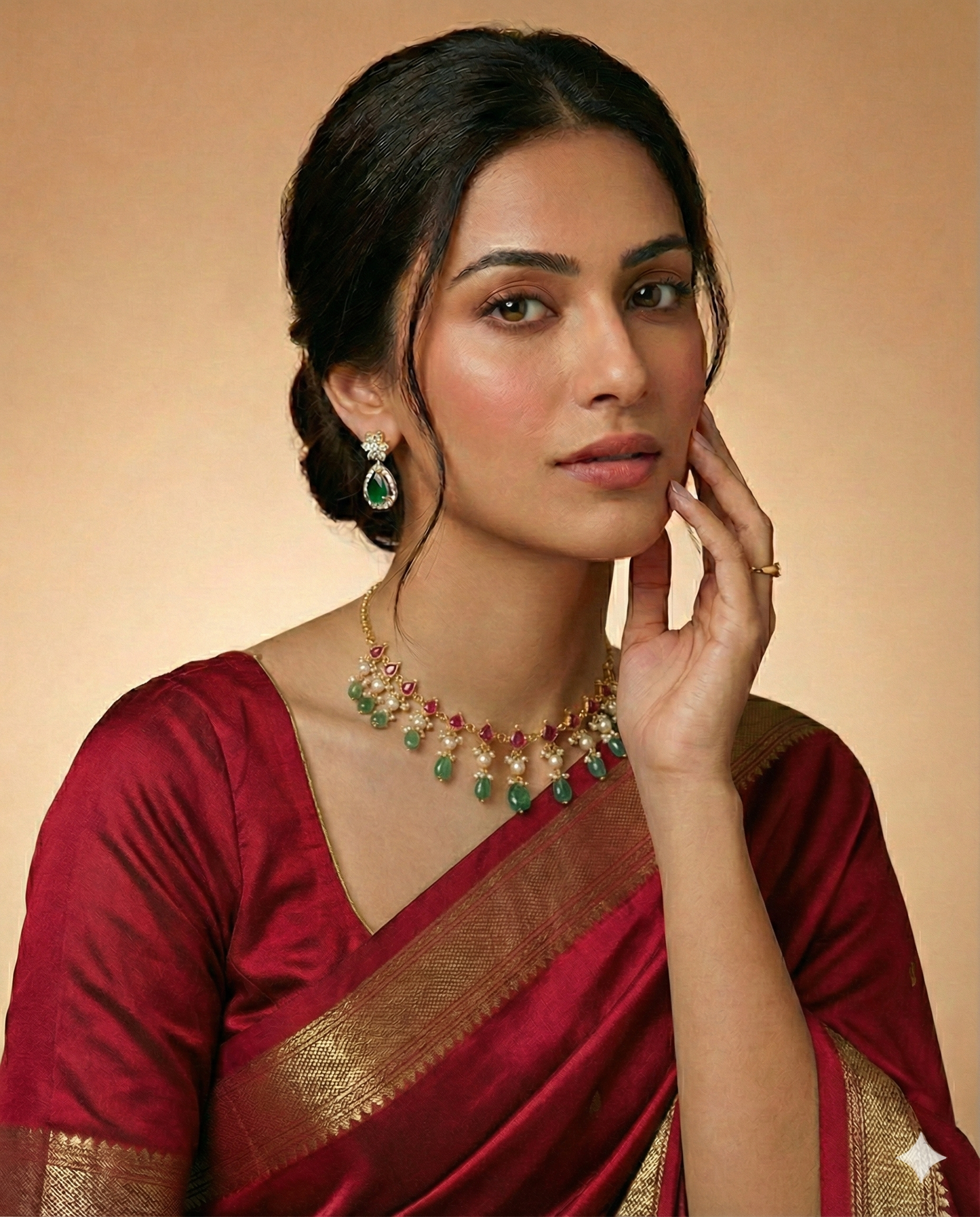 Premium trending bridal strawberry stone pearl beads hanging necklace product code   365