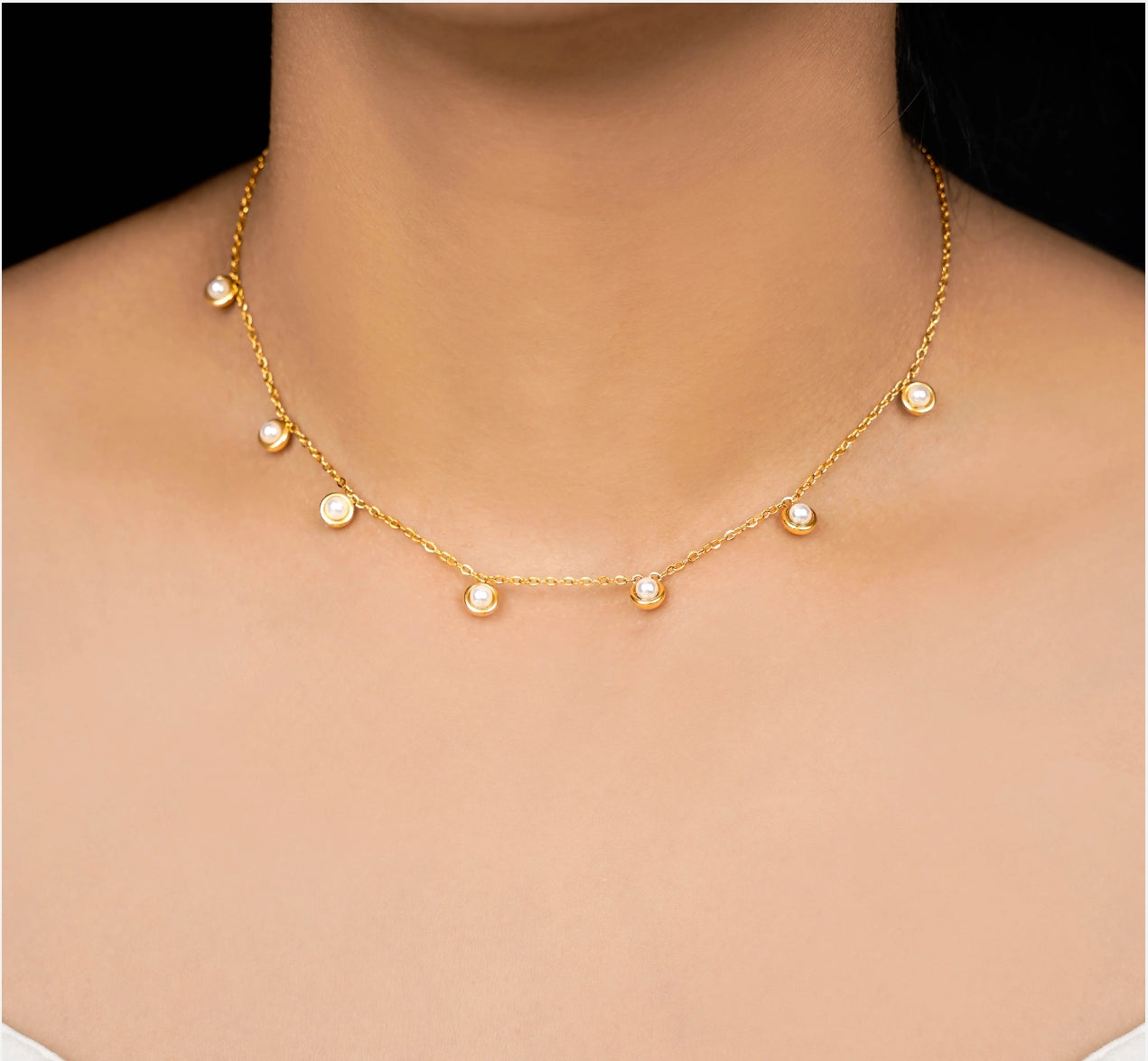 Premium gold plated pearl charm necklace product code N34