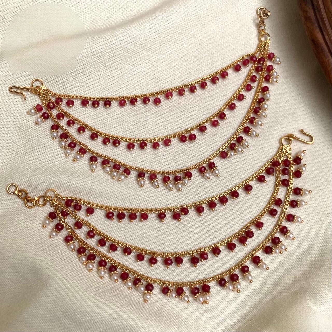 Premium quality 3layer pearl and beads hanging earchain product code C05