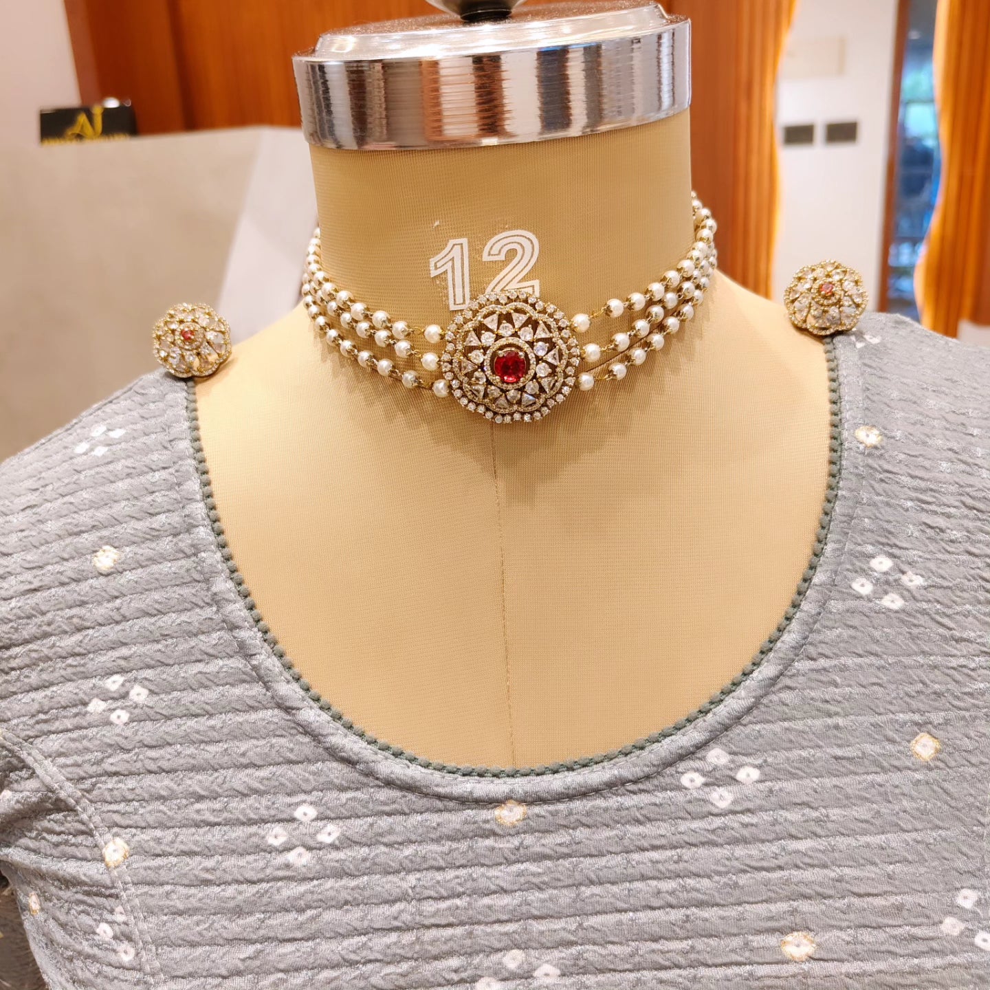 Premium Victorian 3layer pearl choker product code N215