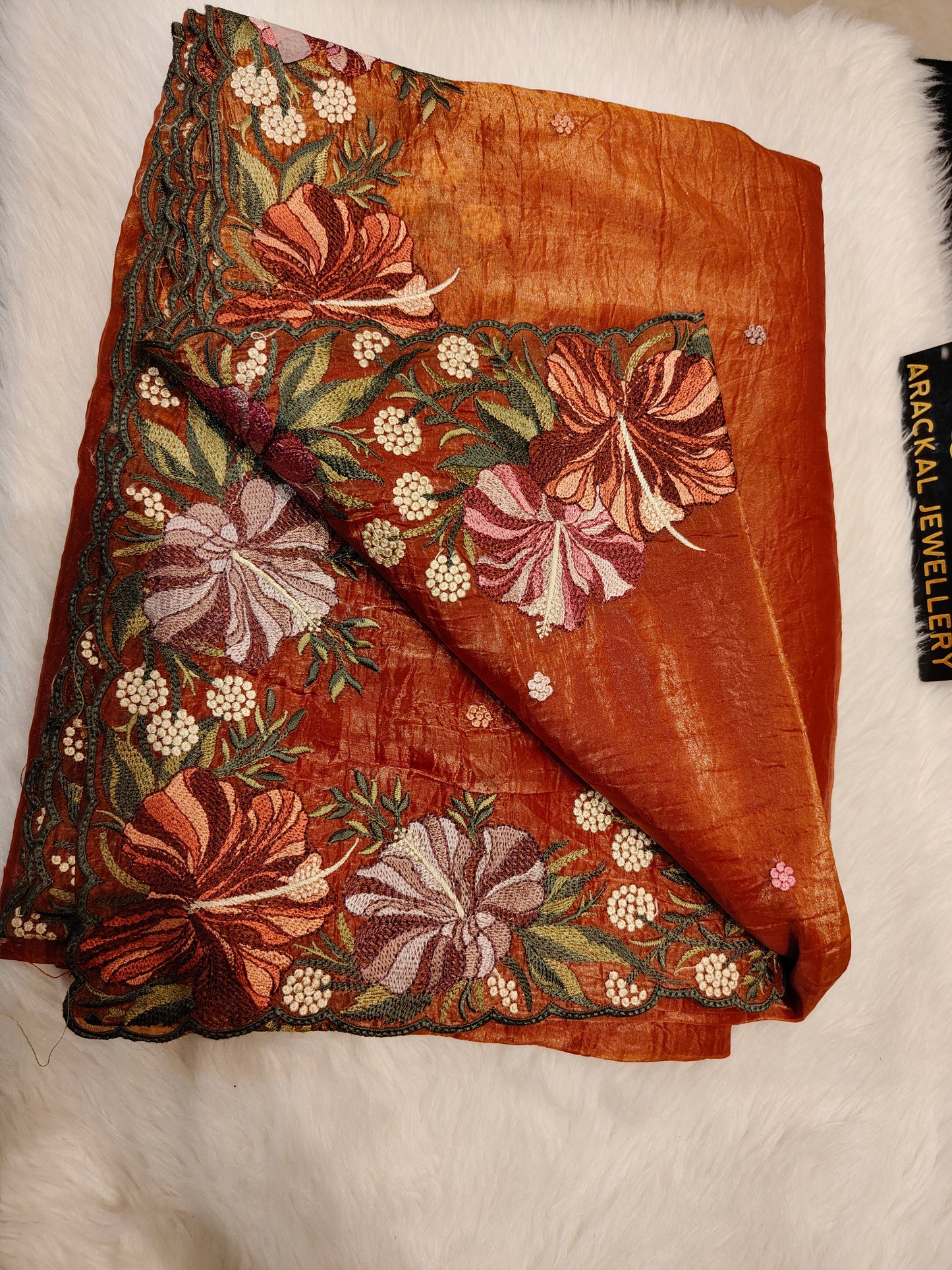 Premium tissue silk full floral border work
