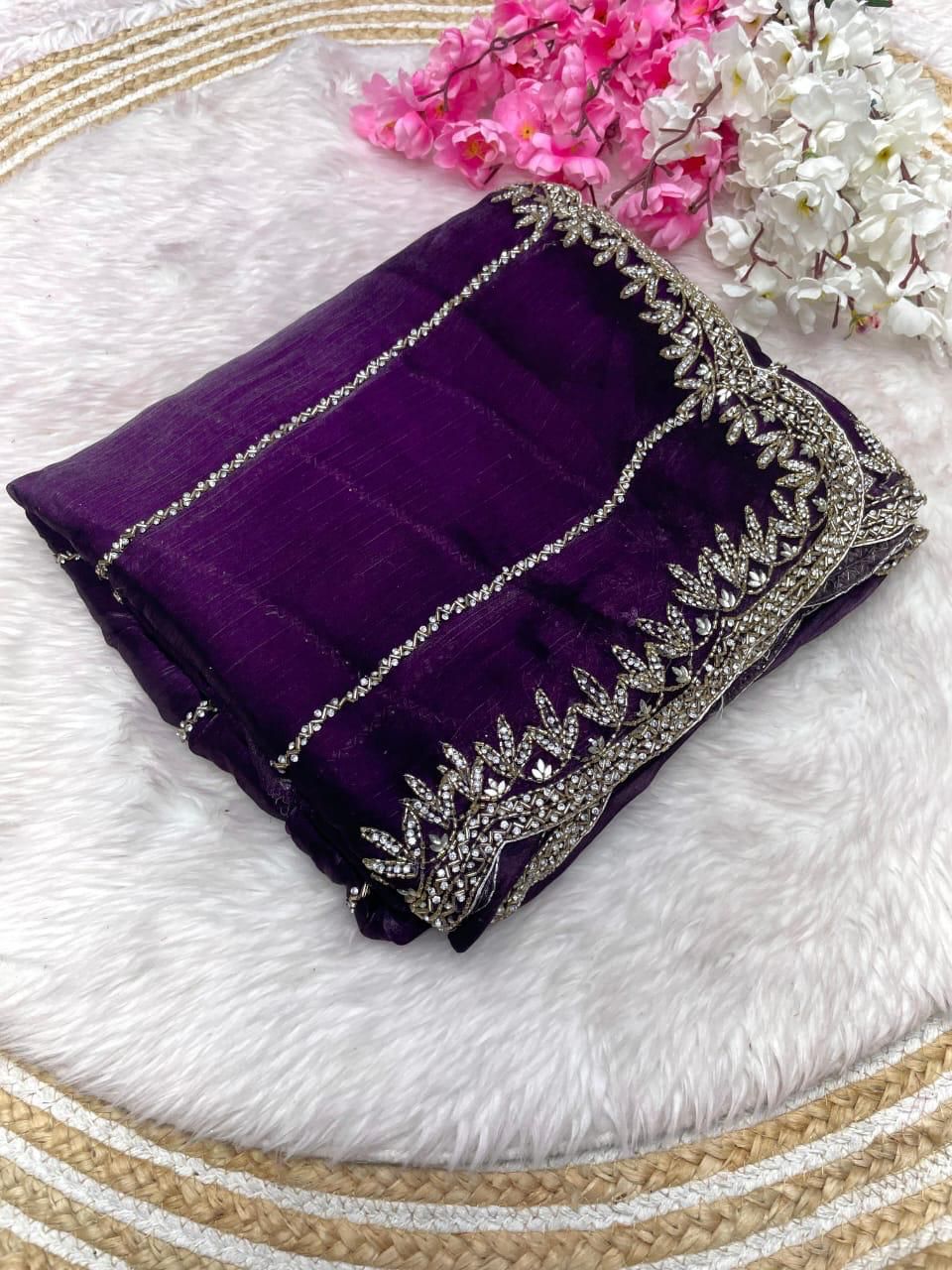 Zimmy Choo Saree With heavy Beautiful Khatli Cut Dana Handwork