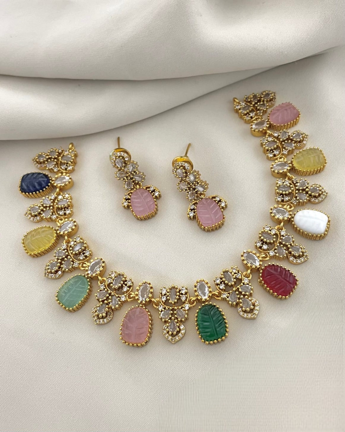 Premium designer Navarathna necklace product code 1139
