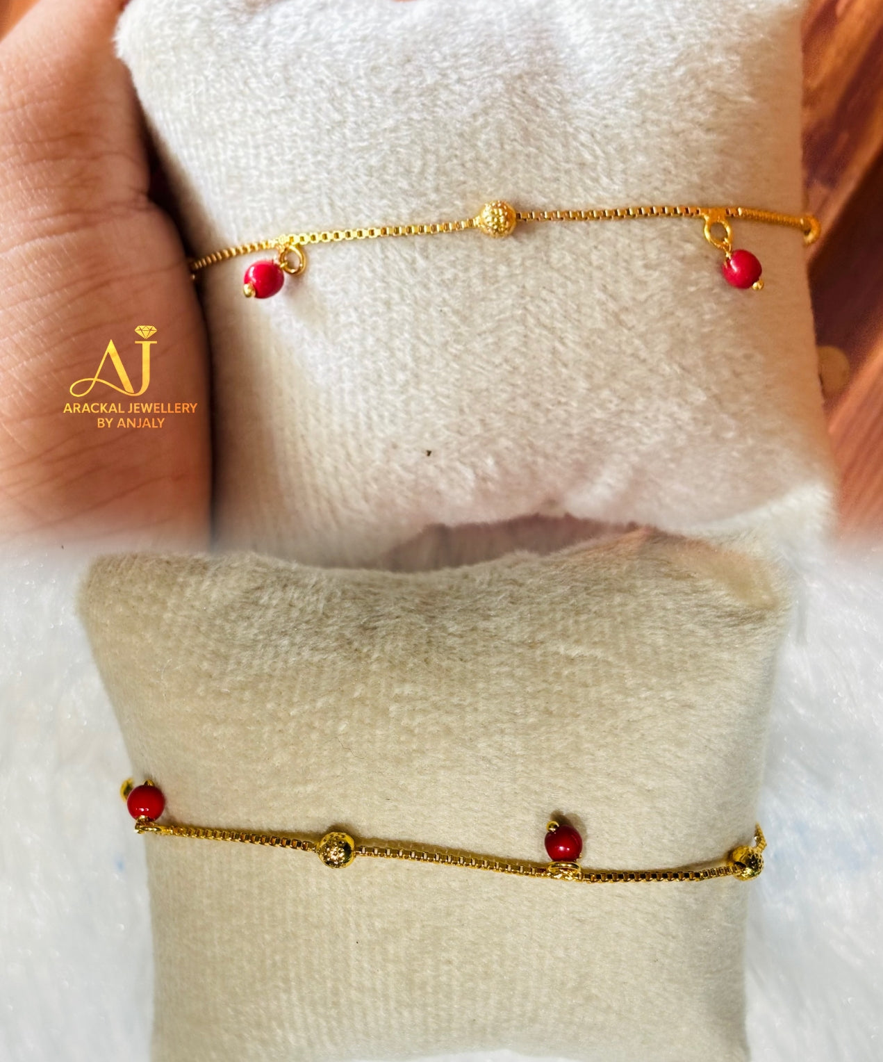 Gold plated red beads hanging bracelet product code B68