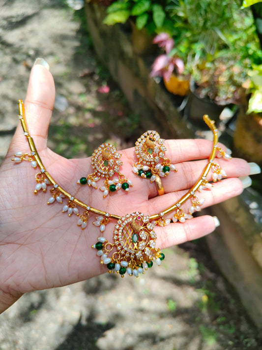 Premium peacock contemporary ricepearl necklace product code N184