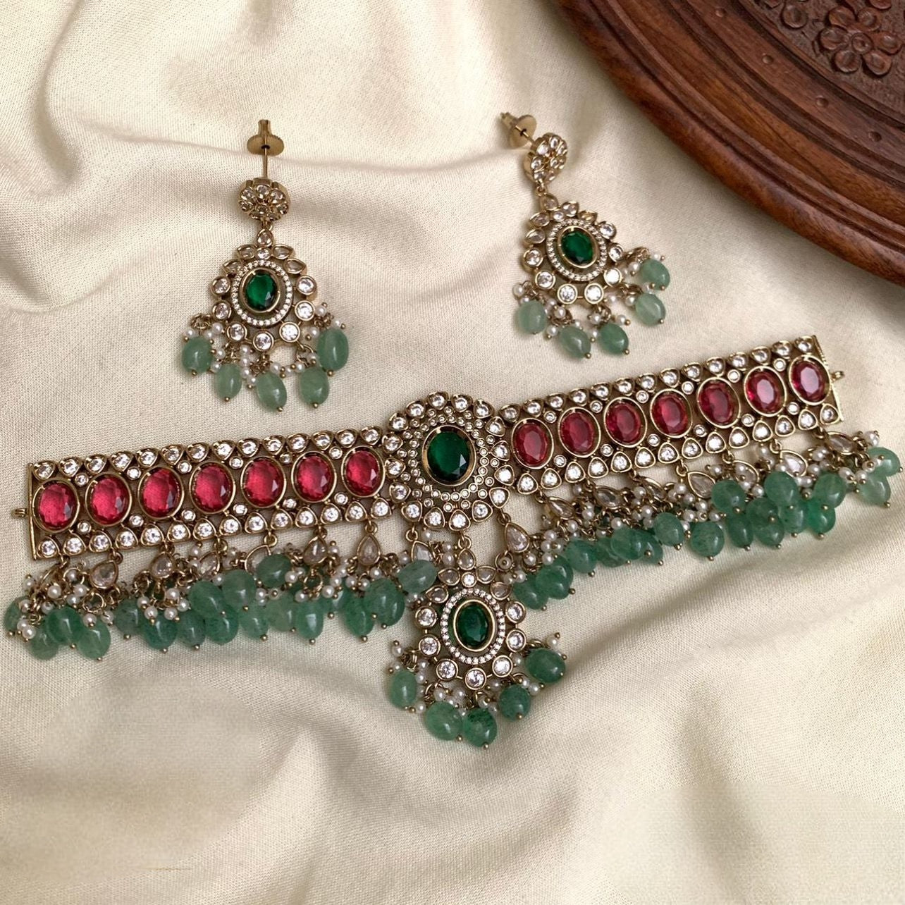 Premium quality Victorian polish jadau kundan choker set product code N391